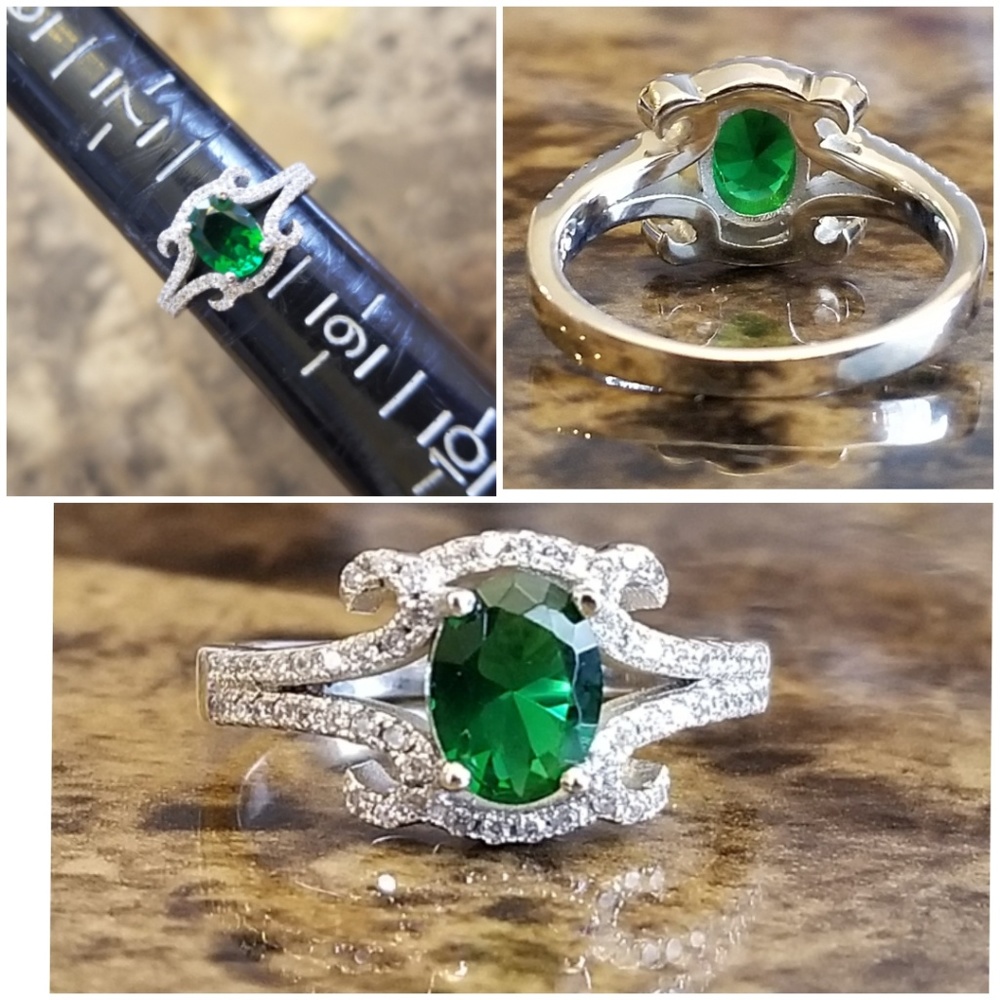 Crimsonterp Only! 
Genuine 2ct Emerald and White Sapphires Ring 8 - Picture 5 of 6